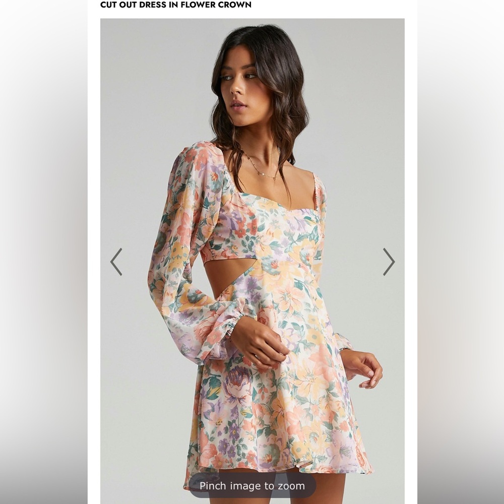 NWT SHOWPO EBONEE MINI DRESS - PUFF SLEEVE CUT OUT DRESS IN FLOWER CROWN